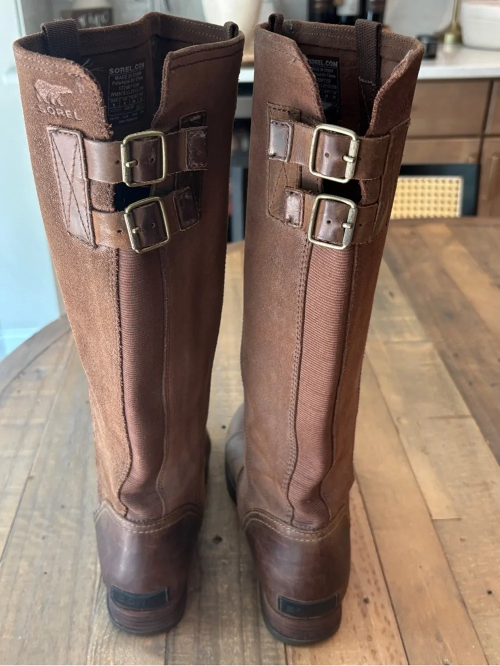 Sorel Major Tall Riding Boots Womens Size 10 Brown Leather Wedge Back Buckle